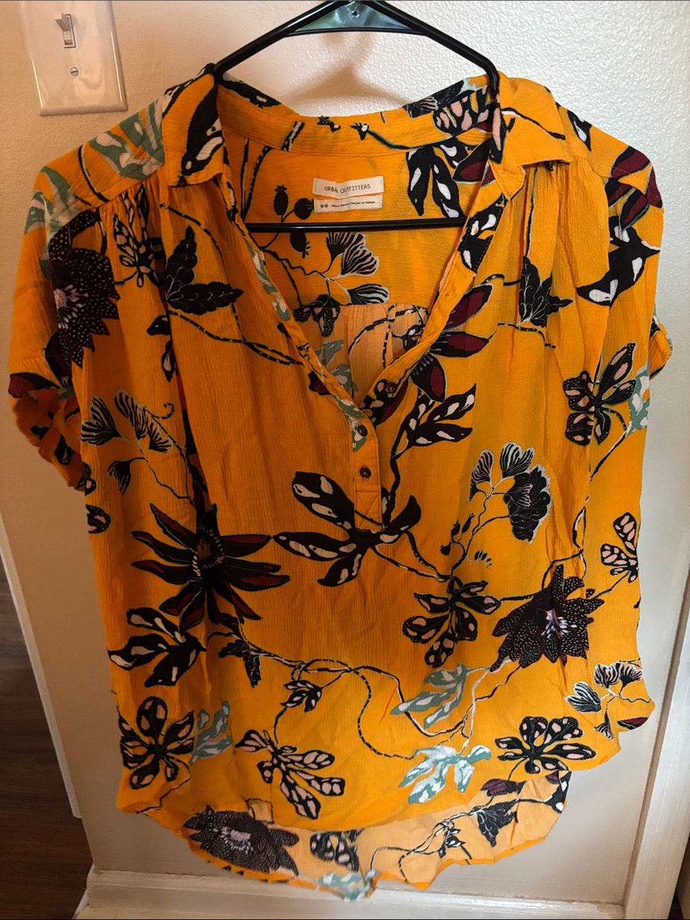 Urban Outfitters Yellow Floral Button-Up Boxy Blouse